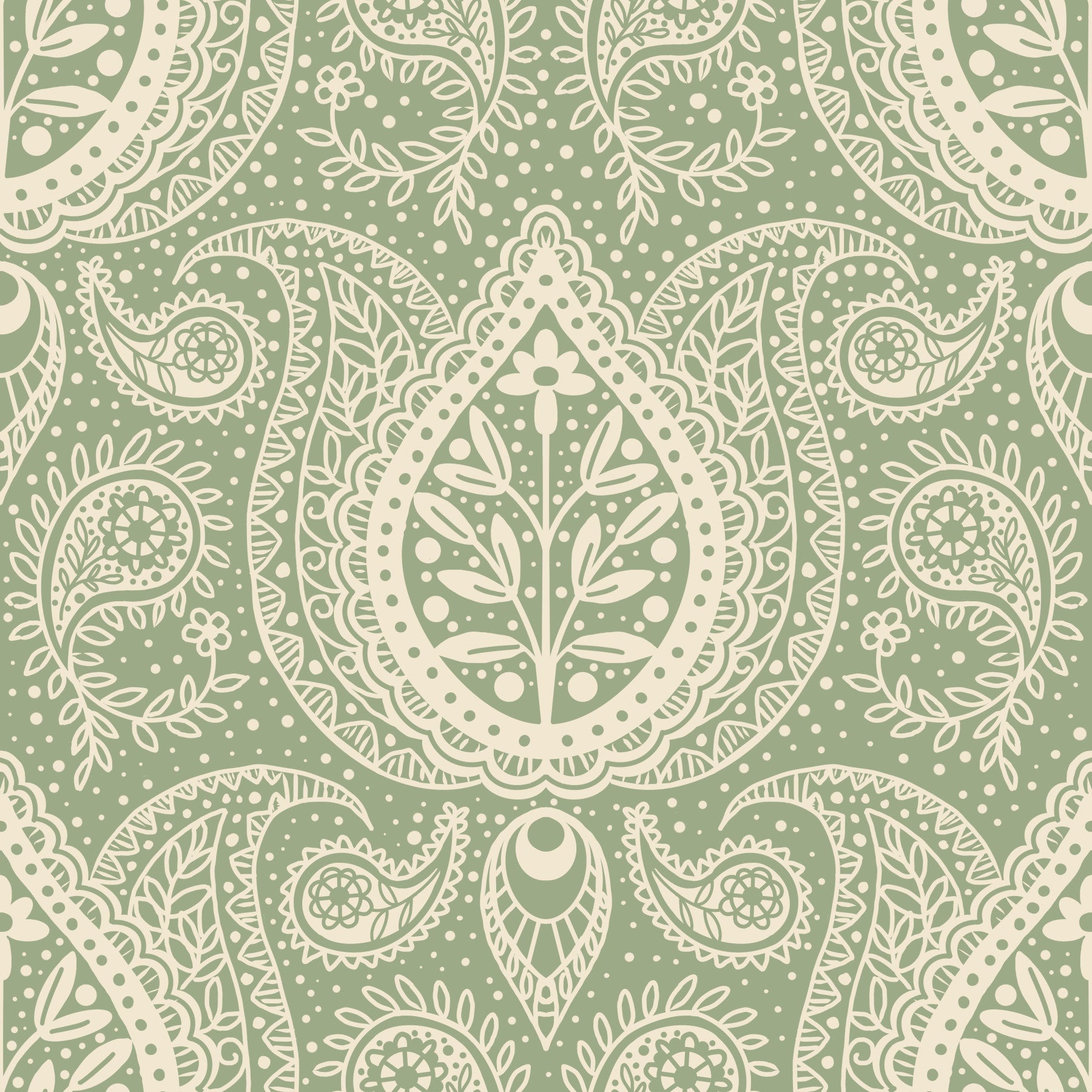 Subtle Botanical Paisley - Sage Green Wallpaper⁠