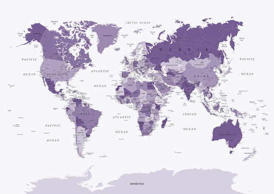 World Map in Purple Wall Mural