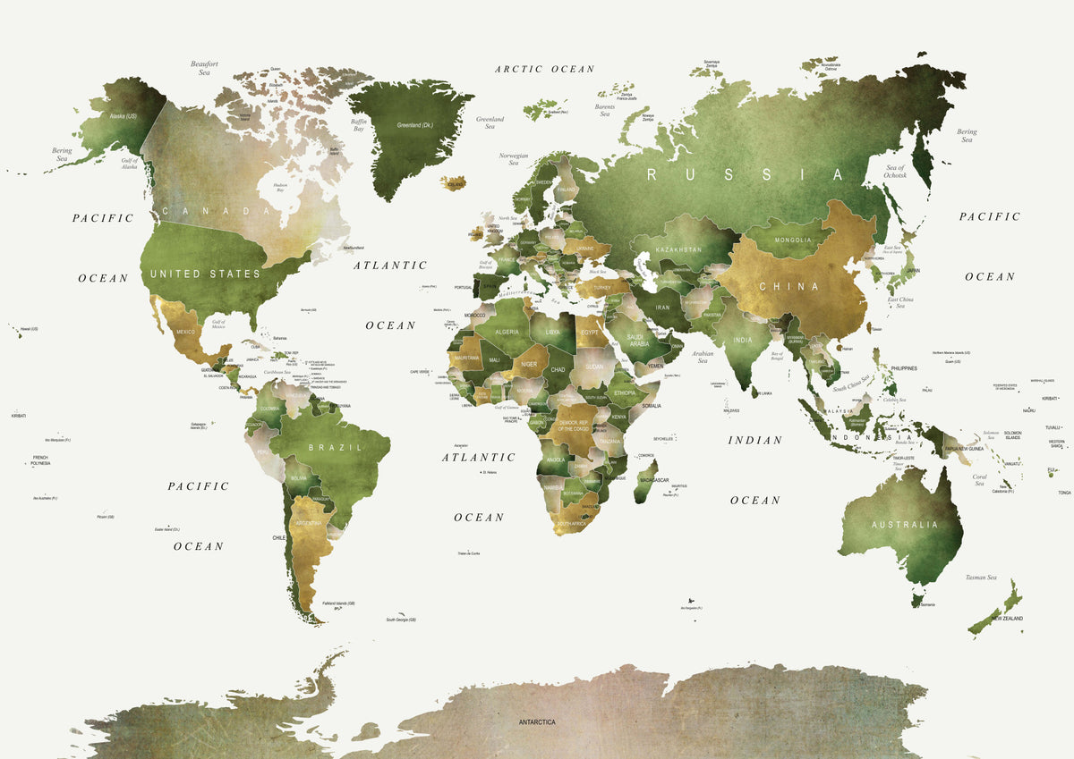 World Map in Green Wall Mural in your room
