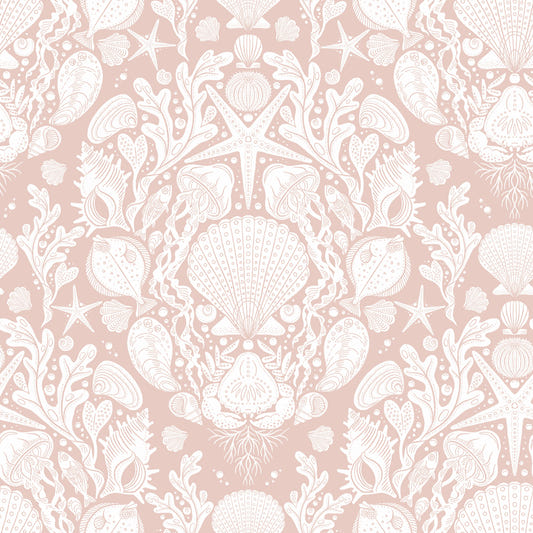 Deep Sea Damask in Powder White Wallpaper⁠