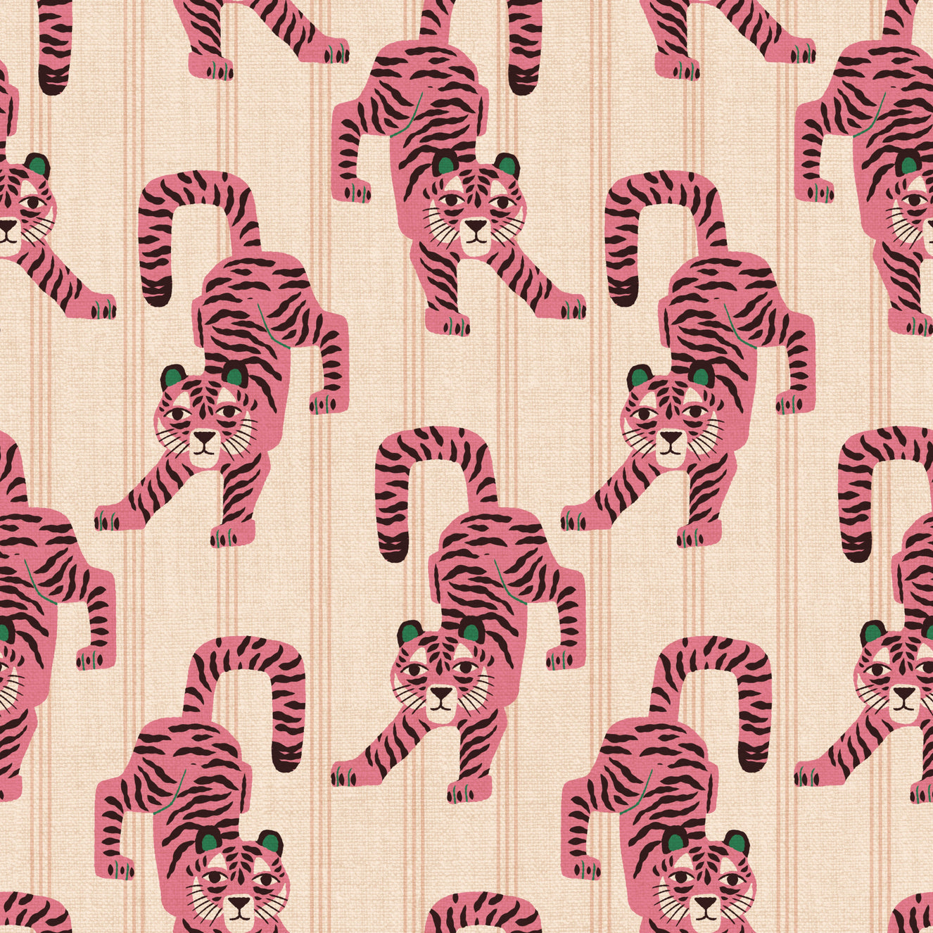 Pink Jumping Tiger Jewel Jungle Wallpaper⁠