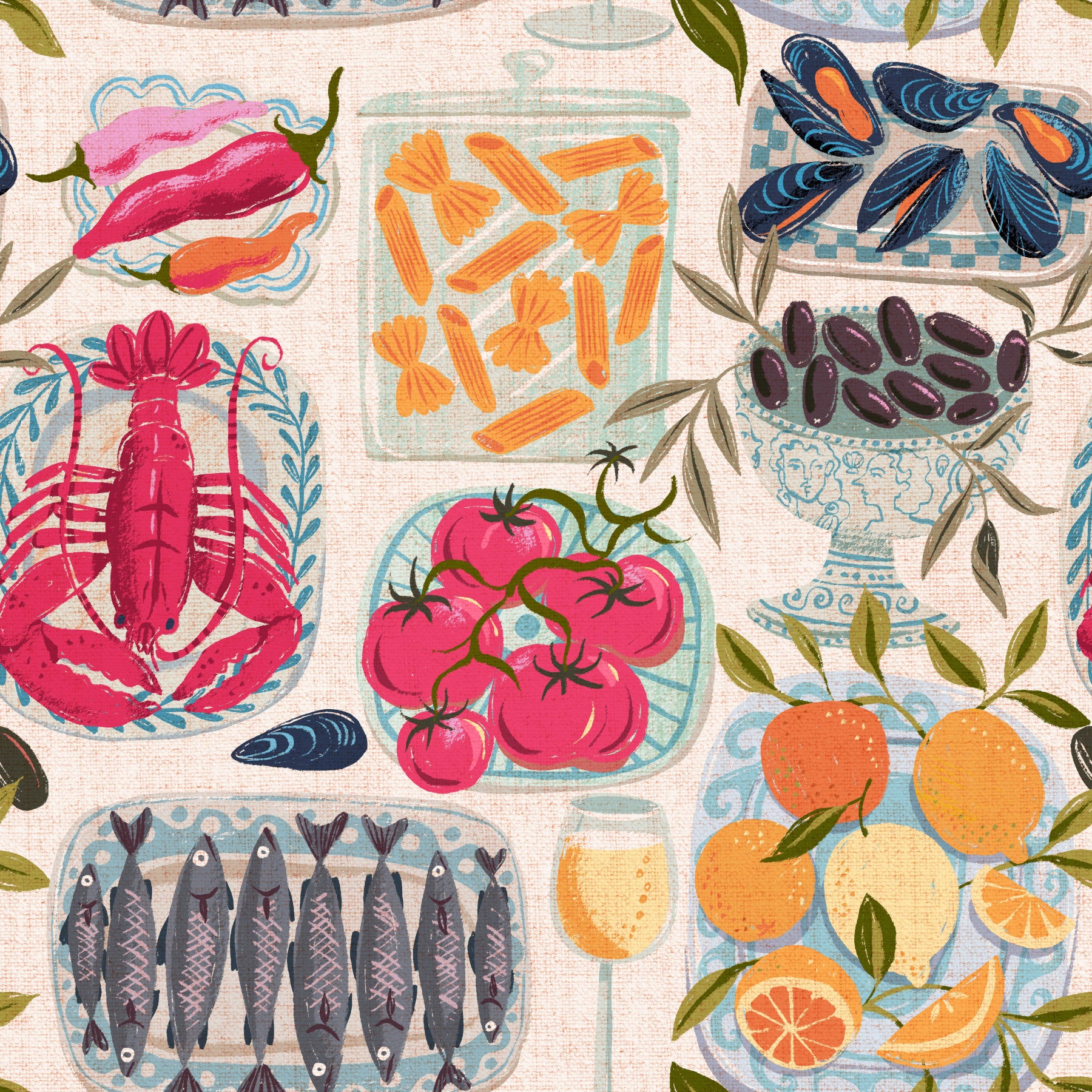 Mediterranean Mise en Place Food Wallpaper⁠