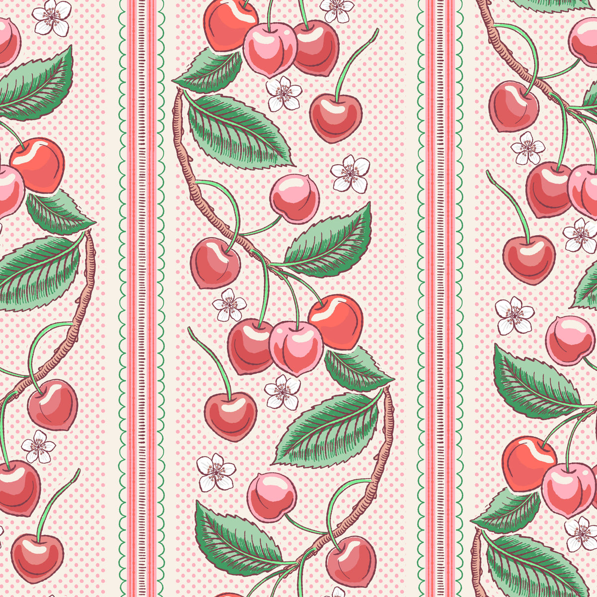 Merry Cherry Stripe Wallpaper⁠ in your room