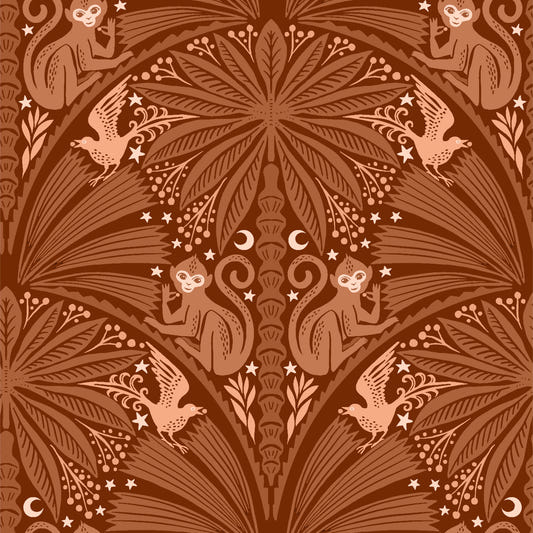 The Jungle Berry Thief: Moon Monkey & Bird Wallpaper⁠