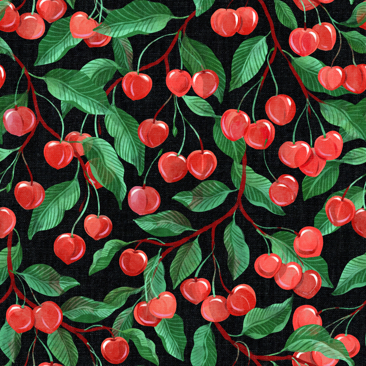 Painterly Cherries Black Wallpaper⁠ in your room