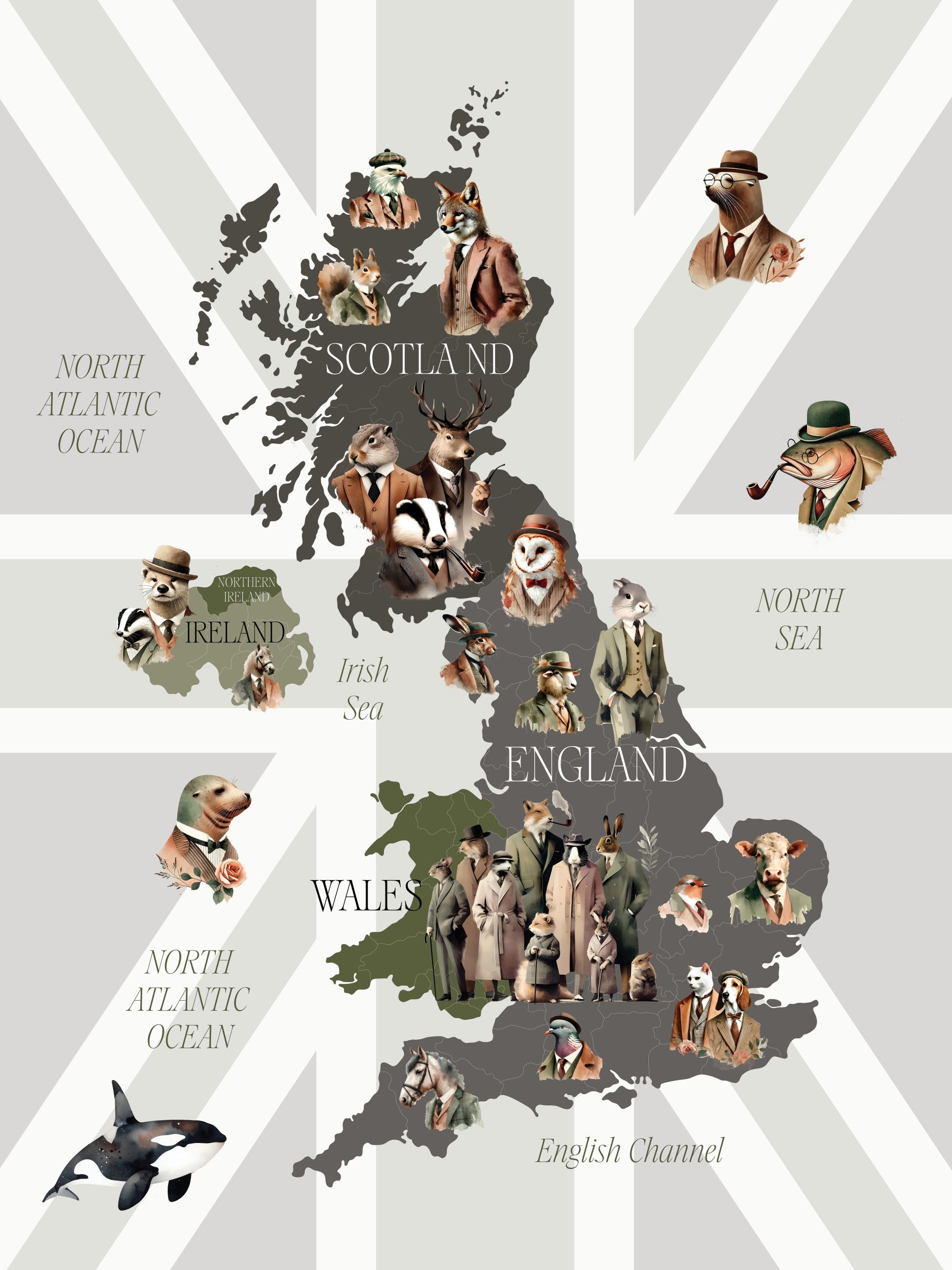Dapper Creatures of Britain Wall Mural