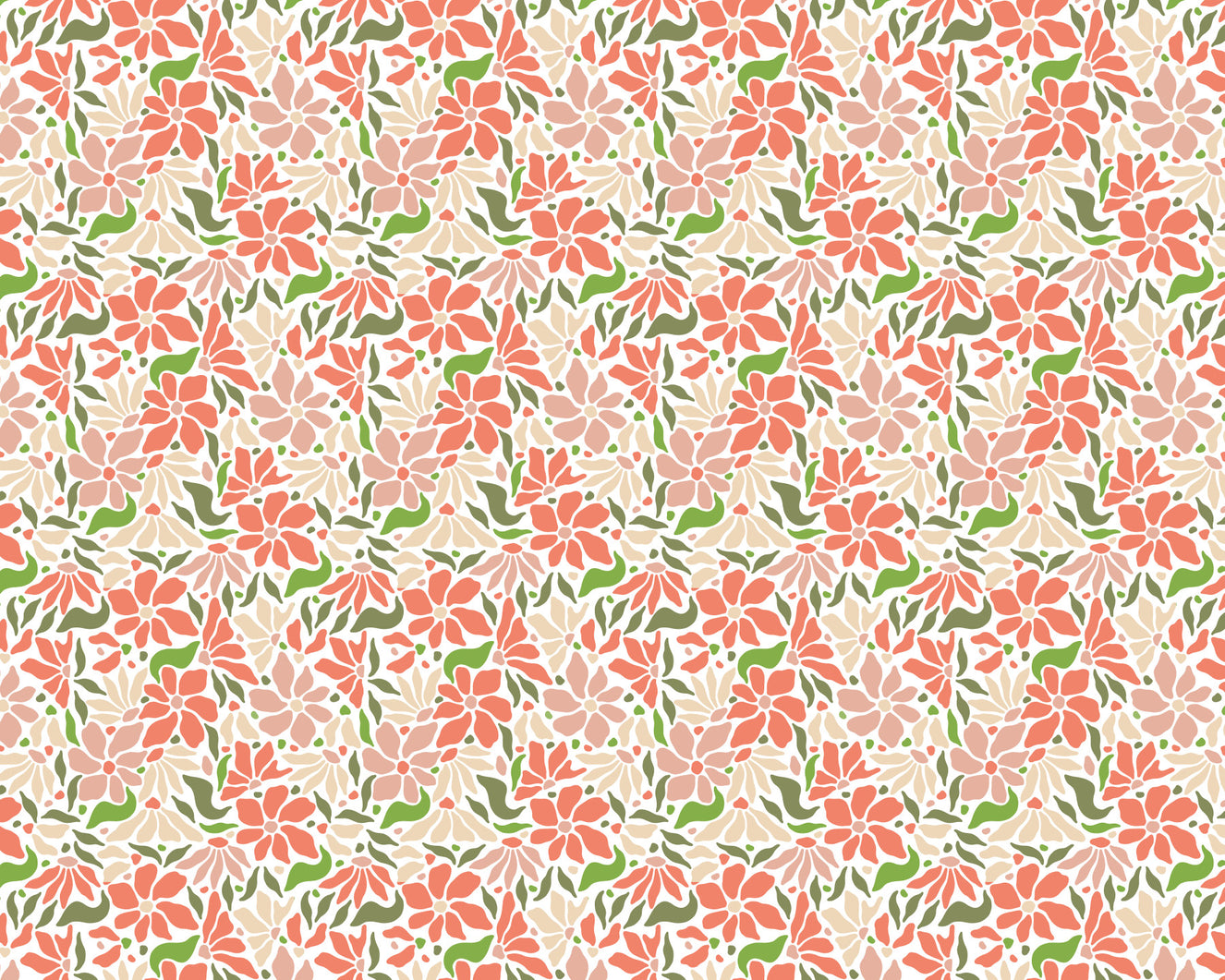 Groovy Flowers Coral Green Wall Mural