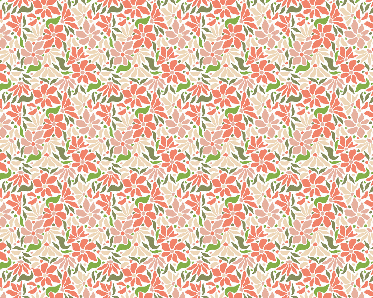 Groovy Flowers Coral Green Wall Mural in your room