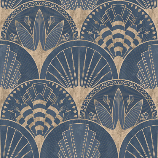 Art Deco Golden fans on blue Wallpaper⁠