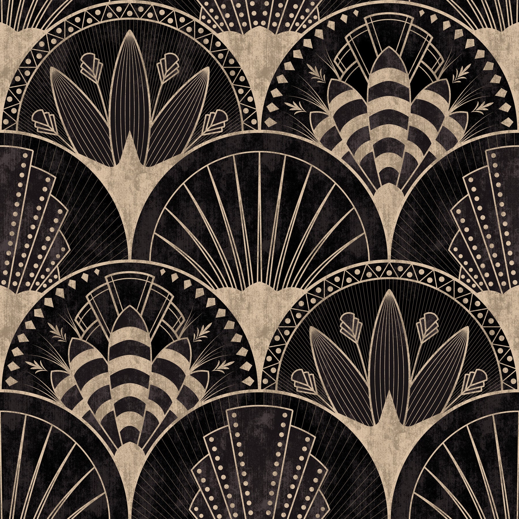 Art Deco Golden fans on black Wallpaper⁠