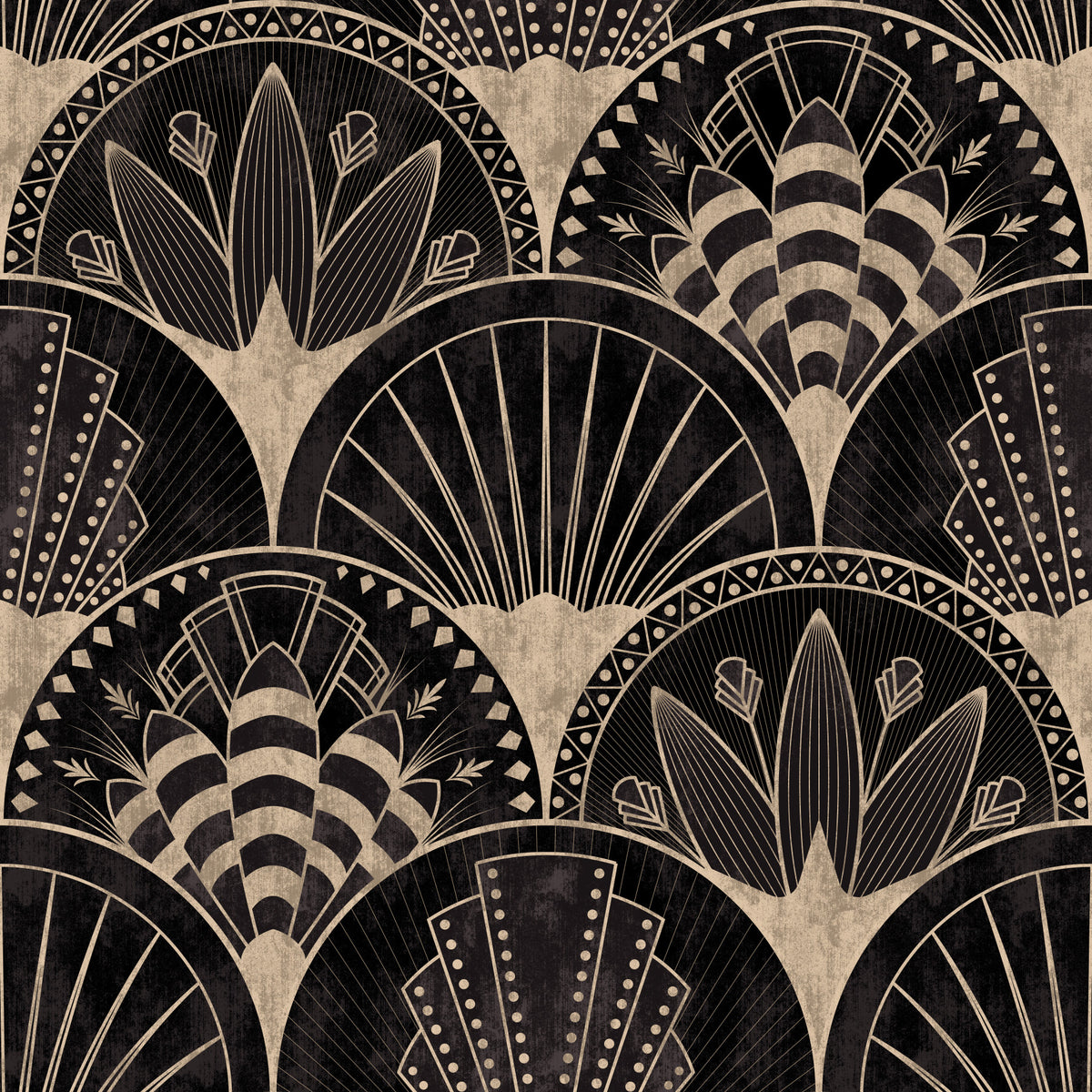 Art Deco Golden fans on black Wallpaper⁠ in your room — zoomed