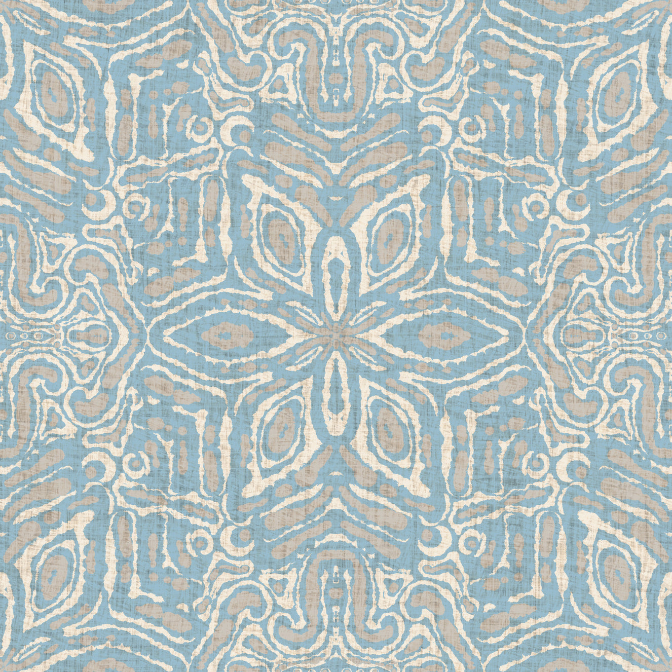 Batik Geometric Flower Muted Blue Wallpaper⁠