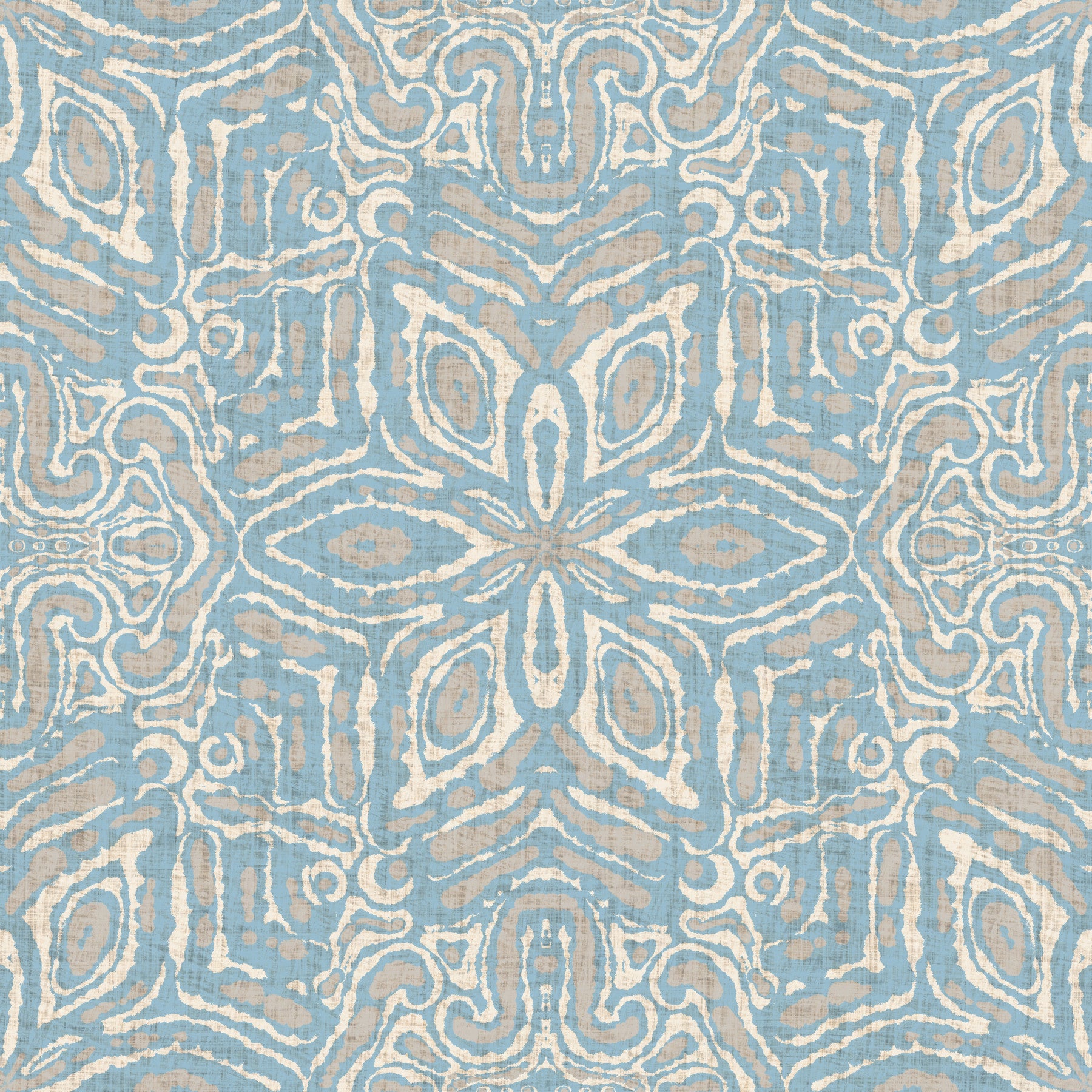 Batik Geometric Flower Muted Blue Wallpaper⁠