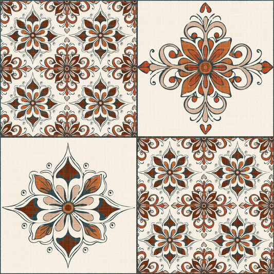Mediterranean Tile Rustic Charm Terracotta & Burnt Orange Wallpaper⁠
