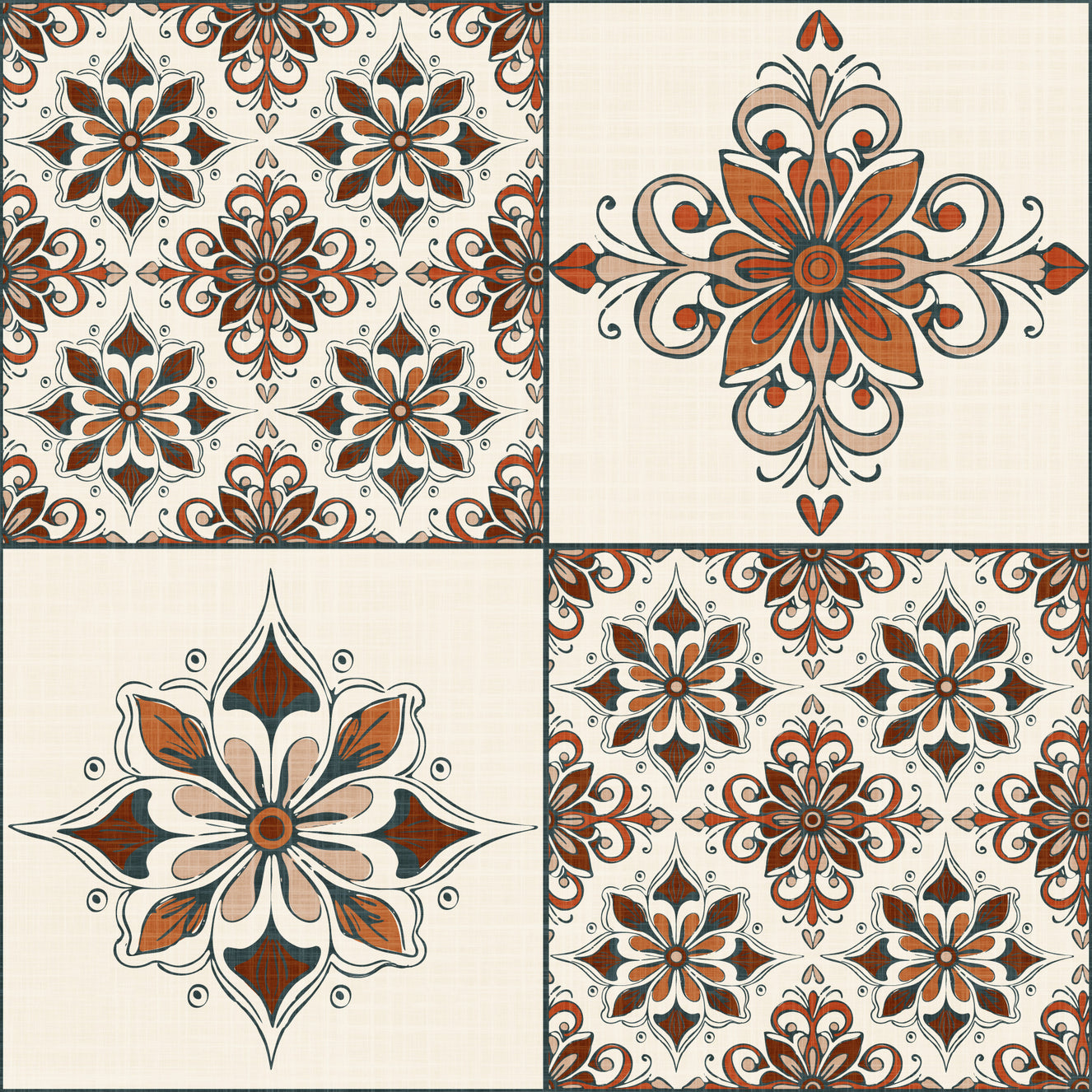 Mediterranean Tile Rustic Charm Terracotta & Burnt Orange Wallpaper⁠