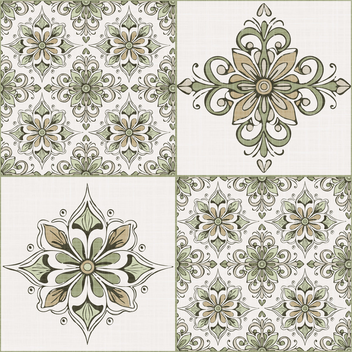 Mediterranean Tile Rustic Charm Sage Green Wallpaper⁠ in your room
