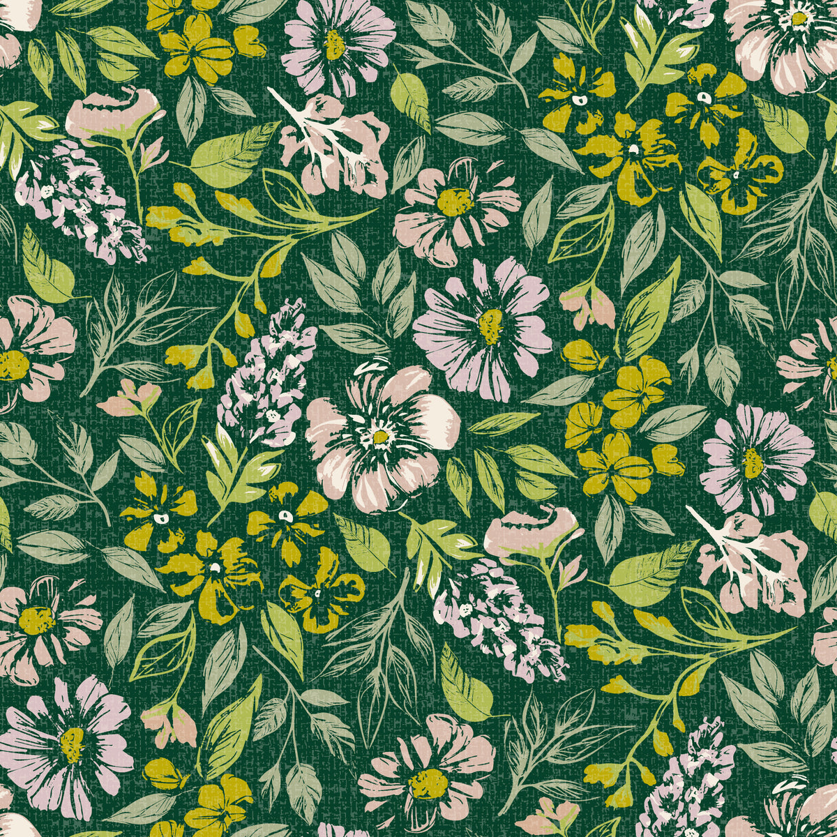 Rustic Floral Tapestry Dark Green Wallpaper⁠ in your room — zoomed