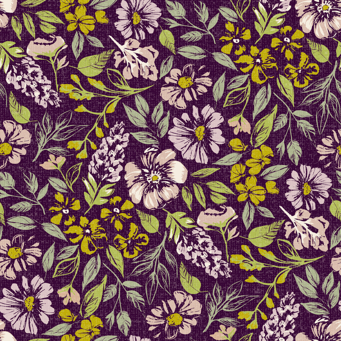 Rustic Floral Tapestry⁠ Dark Purple Wallpaper⁠