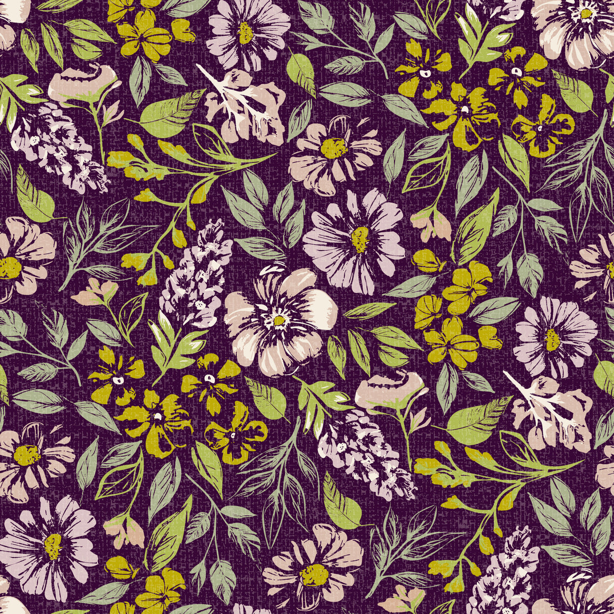Rustic Floral Tapestry⁠ Dark Purple Wallpaper⁠ in your room — zoomed