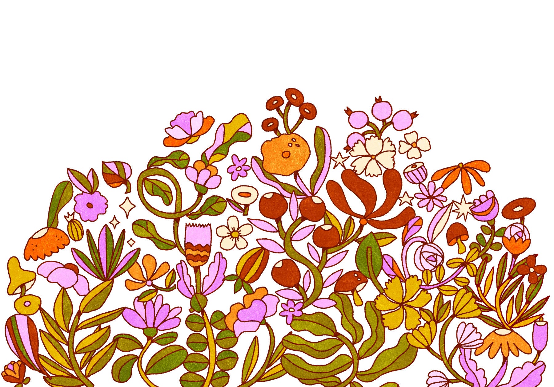 Retro Bloom Wall Mural in your room — zoomed