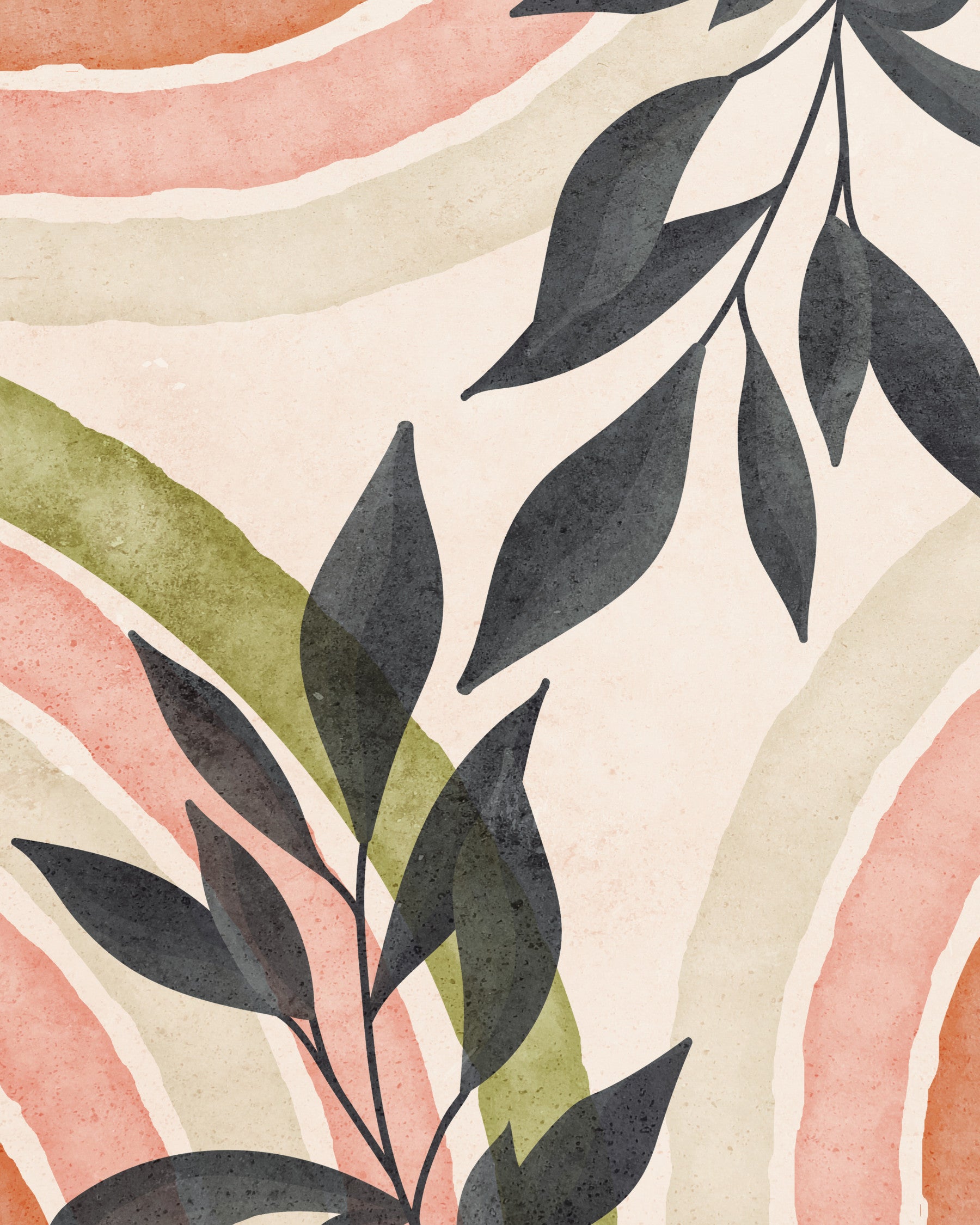 Abstract Botanical Watercolor Wall Mural in your room — zoomed