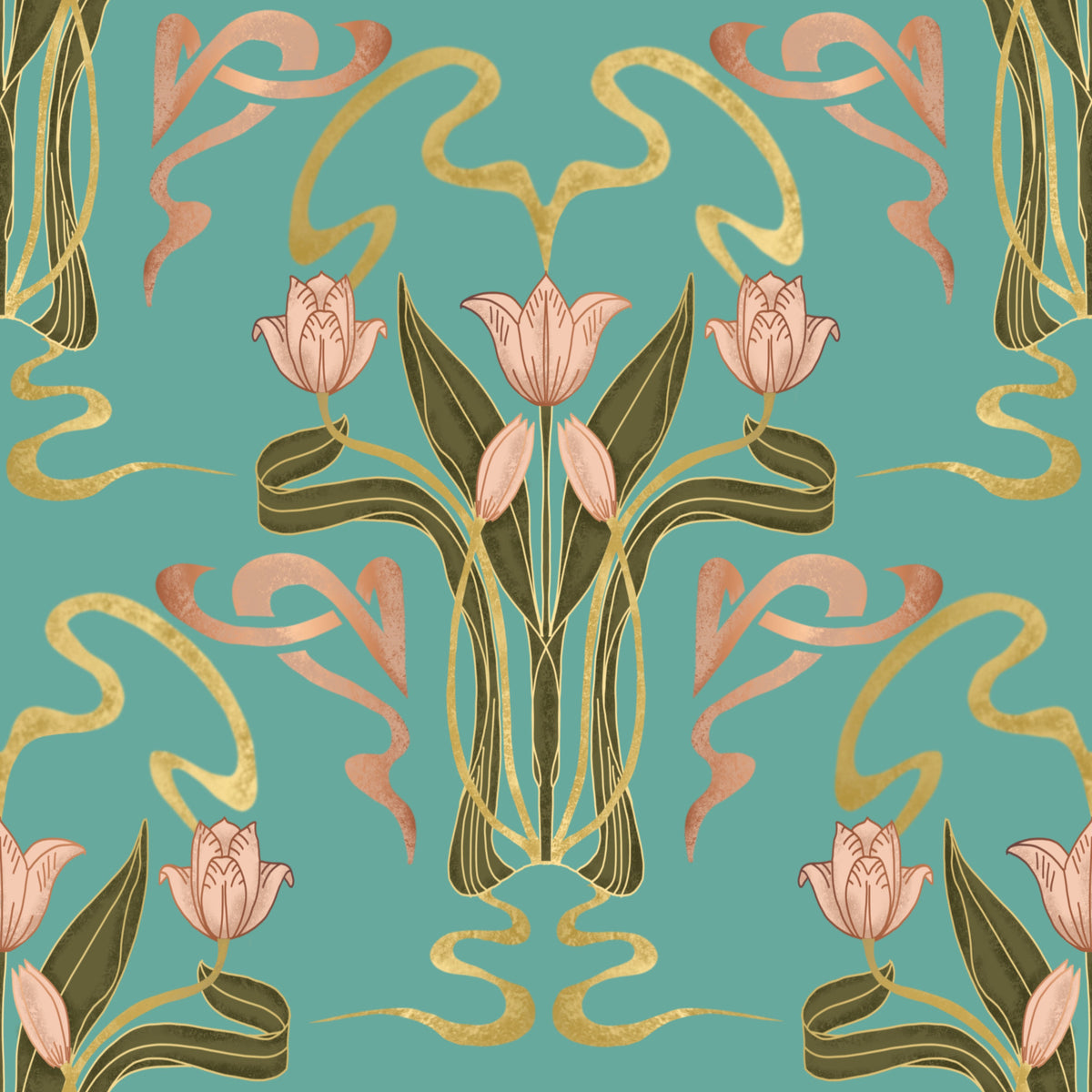 Deco Tulip Bloom  - Art Deco Floral Nouveau Serene Aqua Wallpaper⁠ in your room