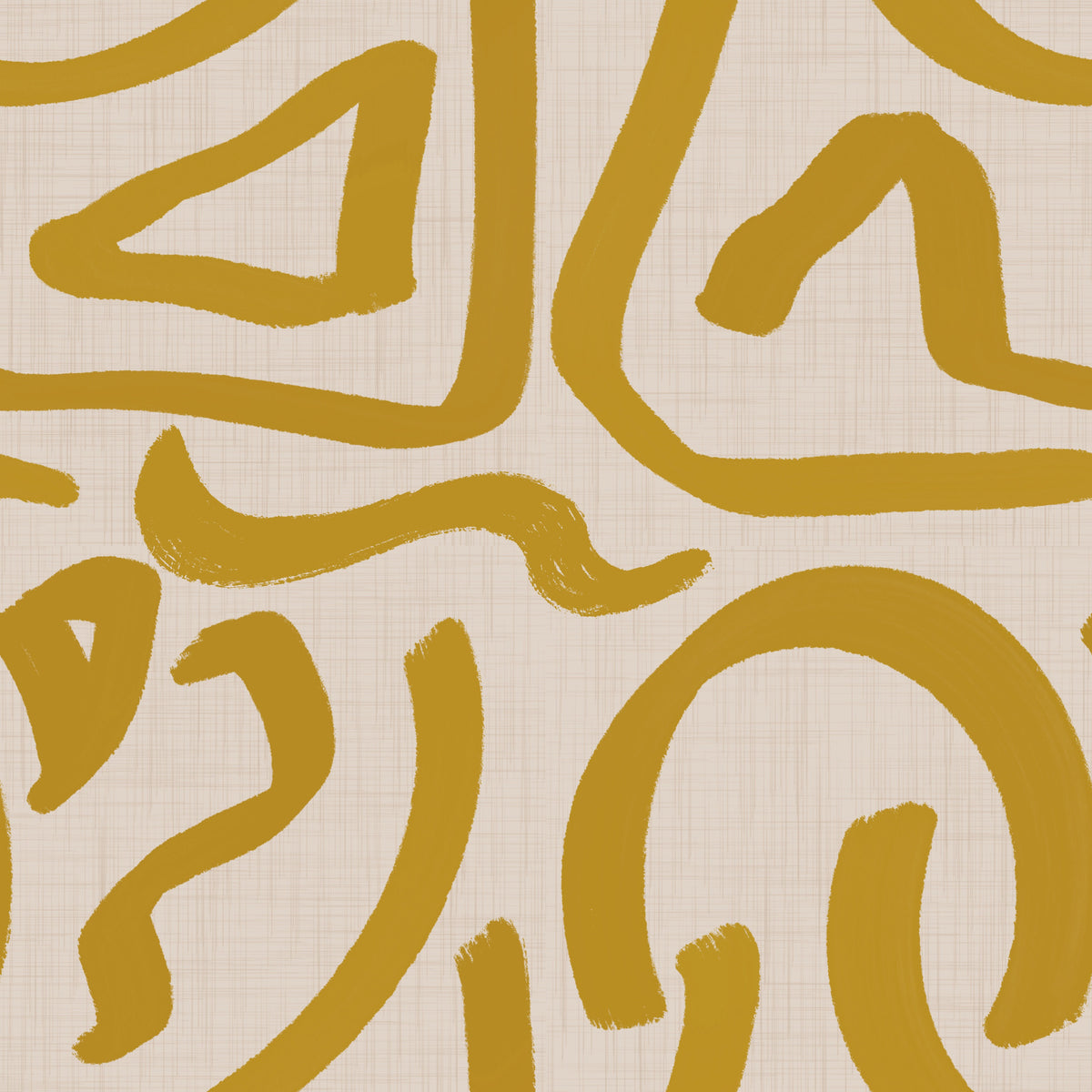 Retro Mustard Scribbles - Abstract Mid Century Brush  Wallpaper⁠