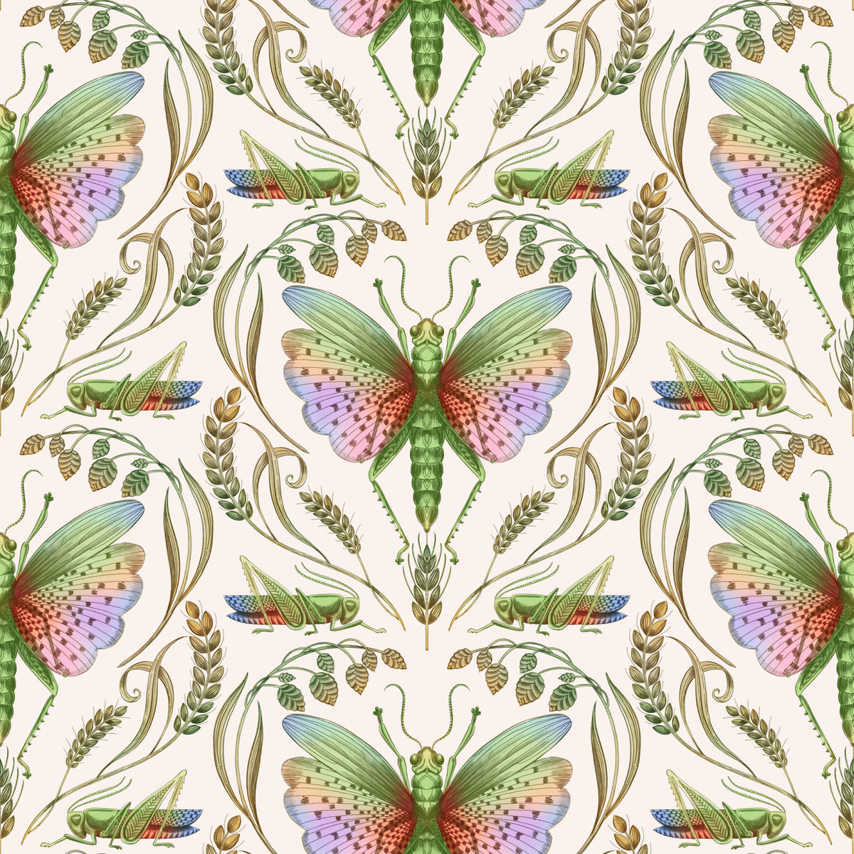 Rainbow Grasshopper Damask light Wallpaper⁠ in your room