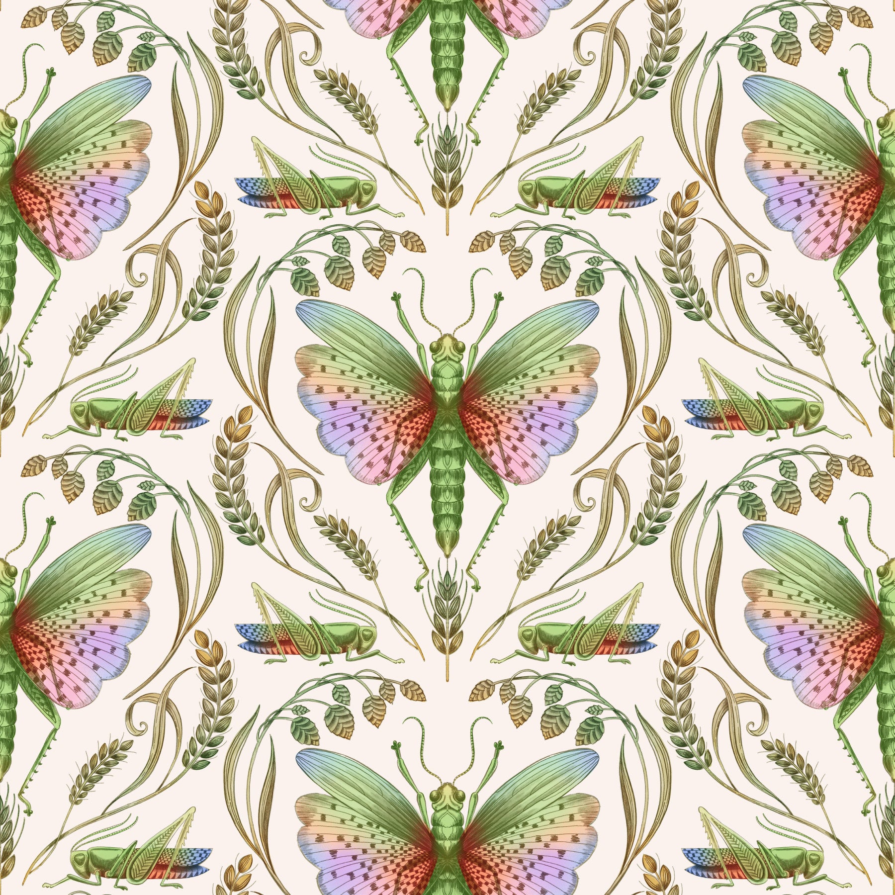 Rainbow Grasshopper Damask light Wallpaper⁠