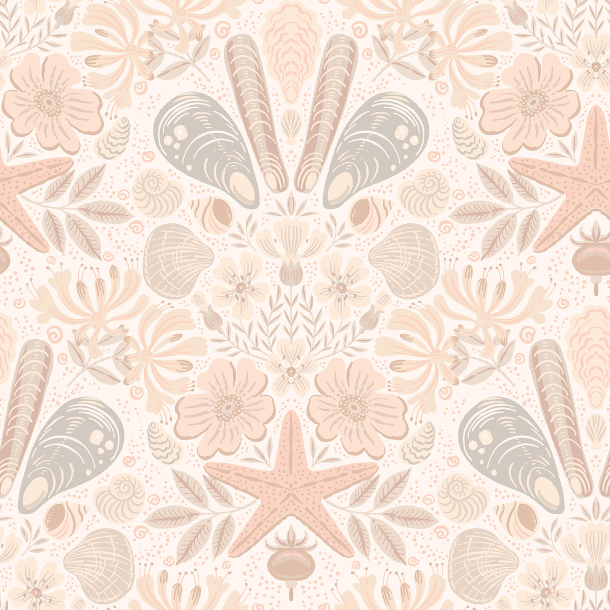 Scandinavian Beach Flora Damask Blush Wallpaper⁠ in your room