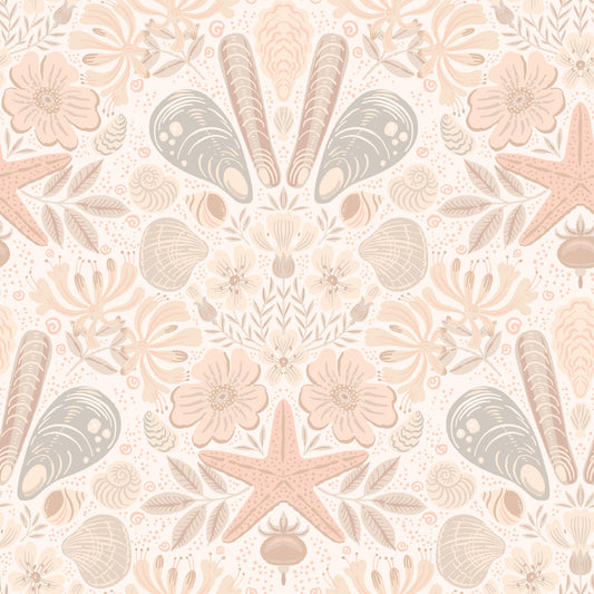 Scandinavian Beach Flora Damask Blush Wallpaper⁠