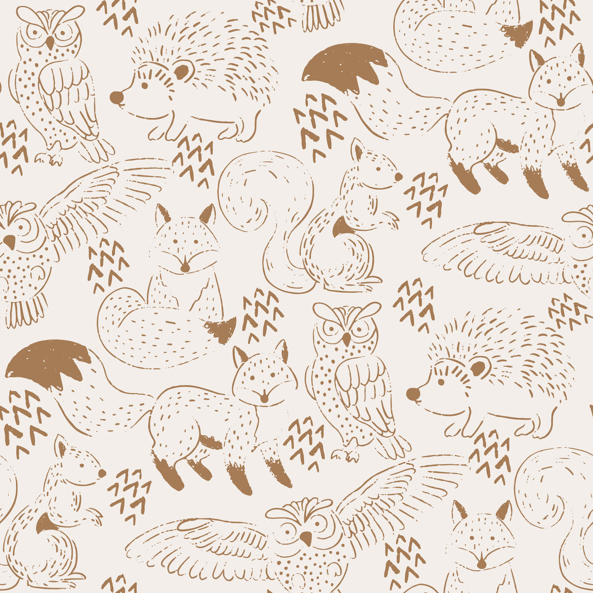 Woodland Animal Neutral Brown Wallpaper⁠ in your room — zoomed
