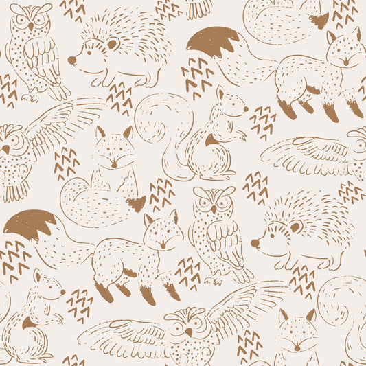 Woodland Animal Neutral Brown Wallpaper⁠
