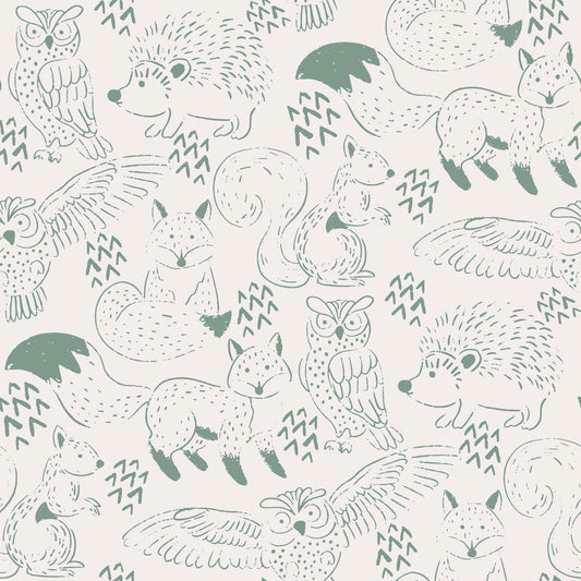 Woodland Animal Neutral Green Wallpaper⁠