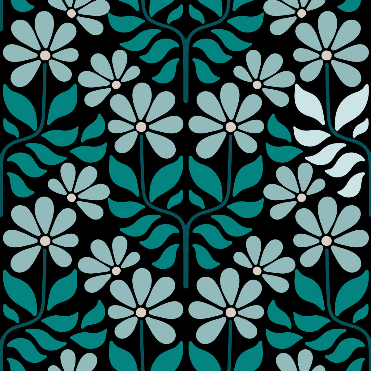 Groovy Flowers Duck Egg Blue Wallpaper⁠ in your room — zoomed