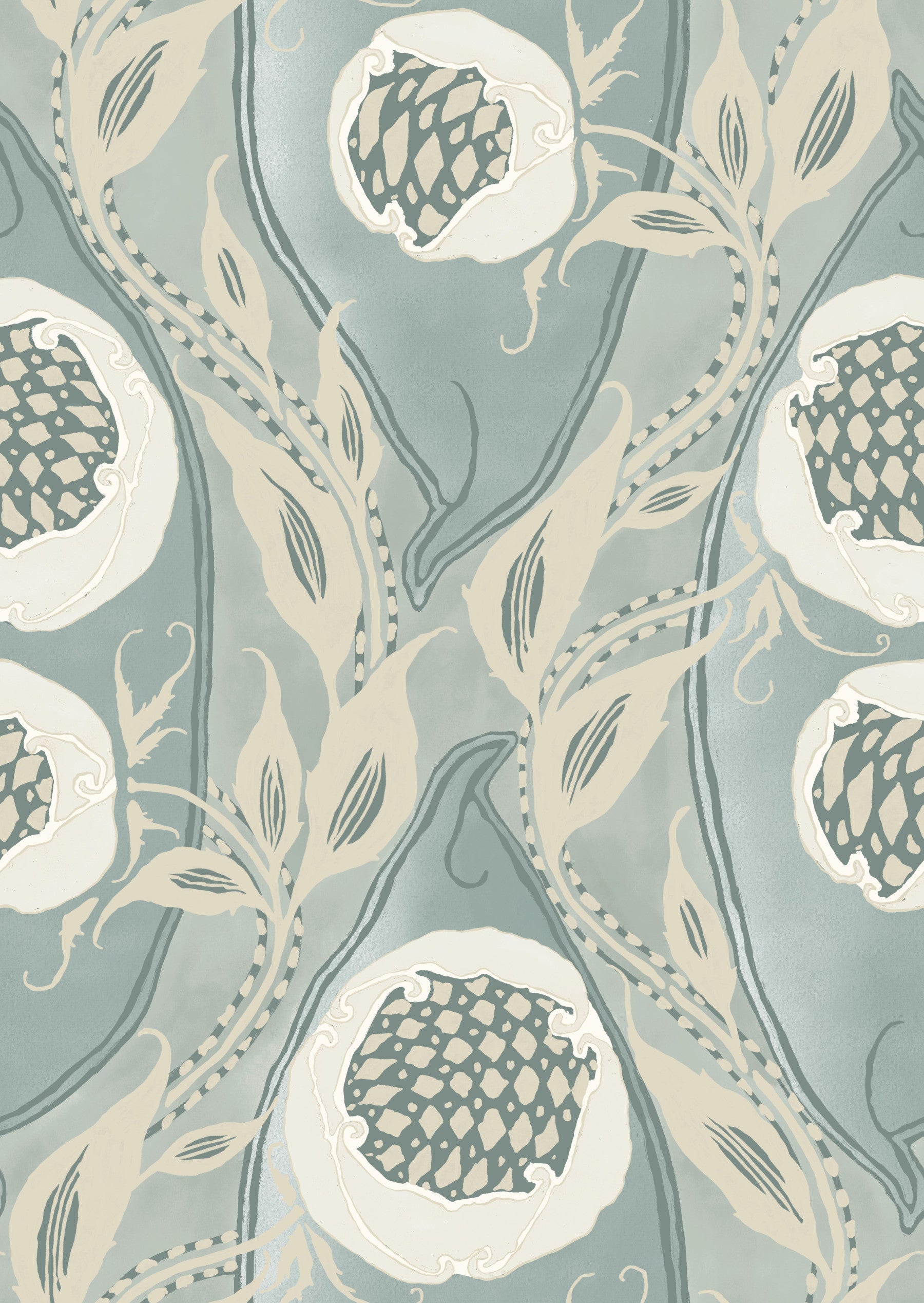 Samarkande No. 4 pale aqua cream teal grey Wallpaper⁠ in your room — zoomed