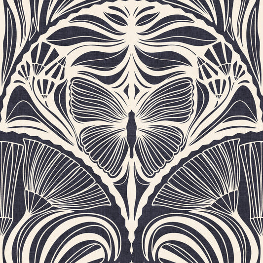 Gatsby Fan Glamour Deco Statement Midnight Charcoal Wallpaper⁠