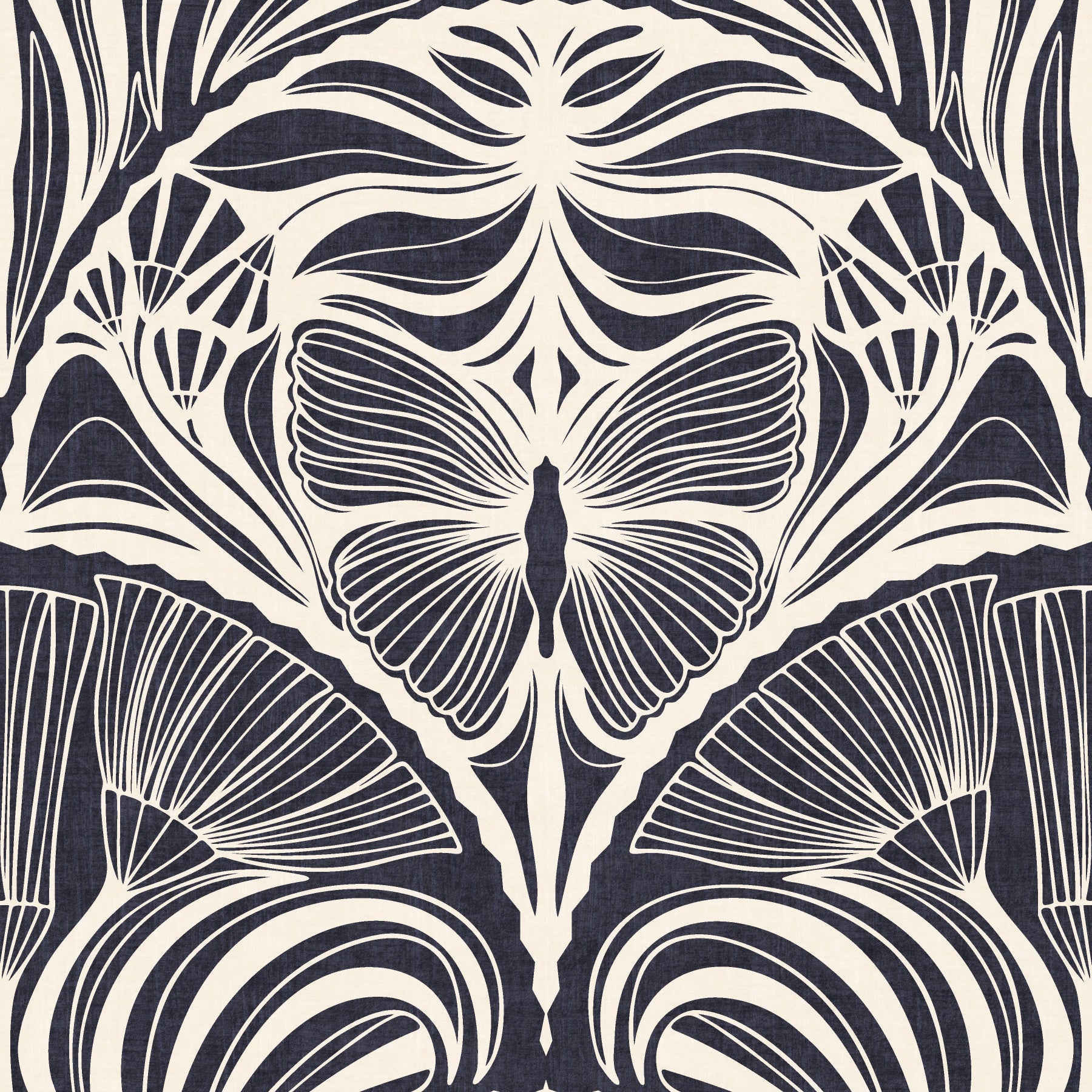 Gatsby Fan Glamour Deco Statement Midnight Charcoal Wallpaper⁠