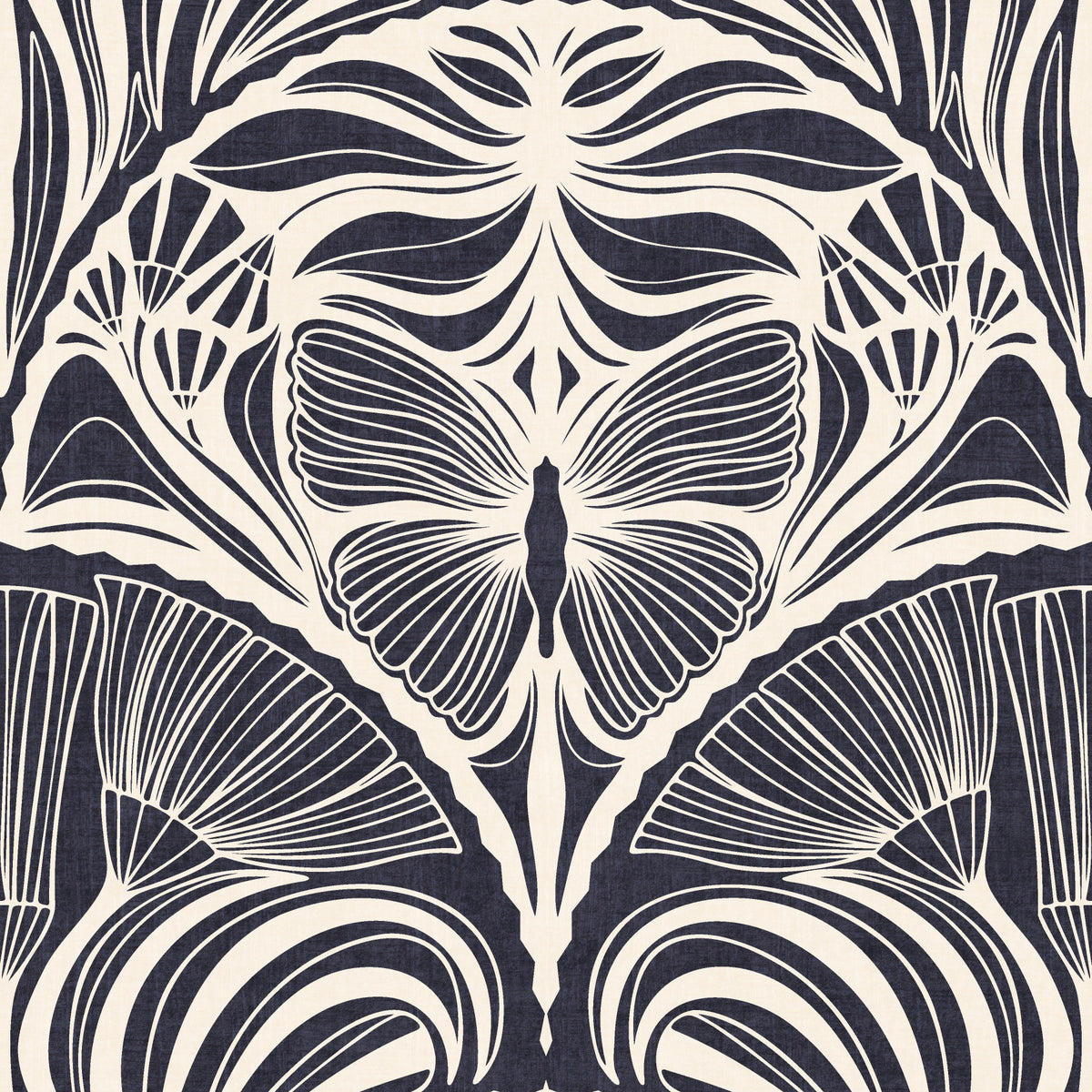Gatsby Fan Glamour Deco Statement Midnight Charcoal Wallpaper⁠ in your room — zoomed