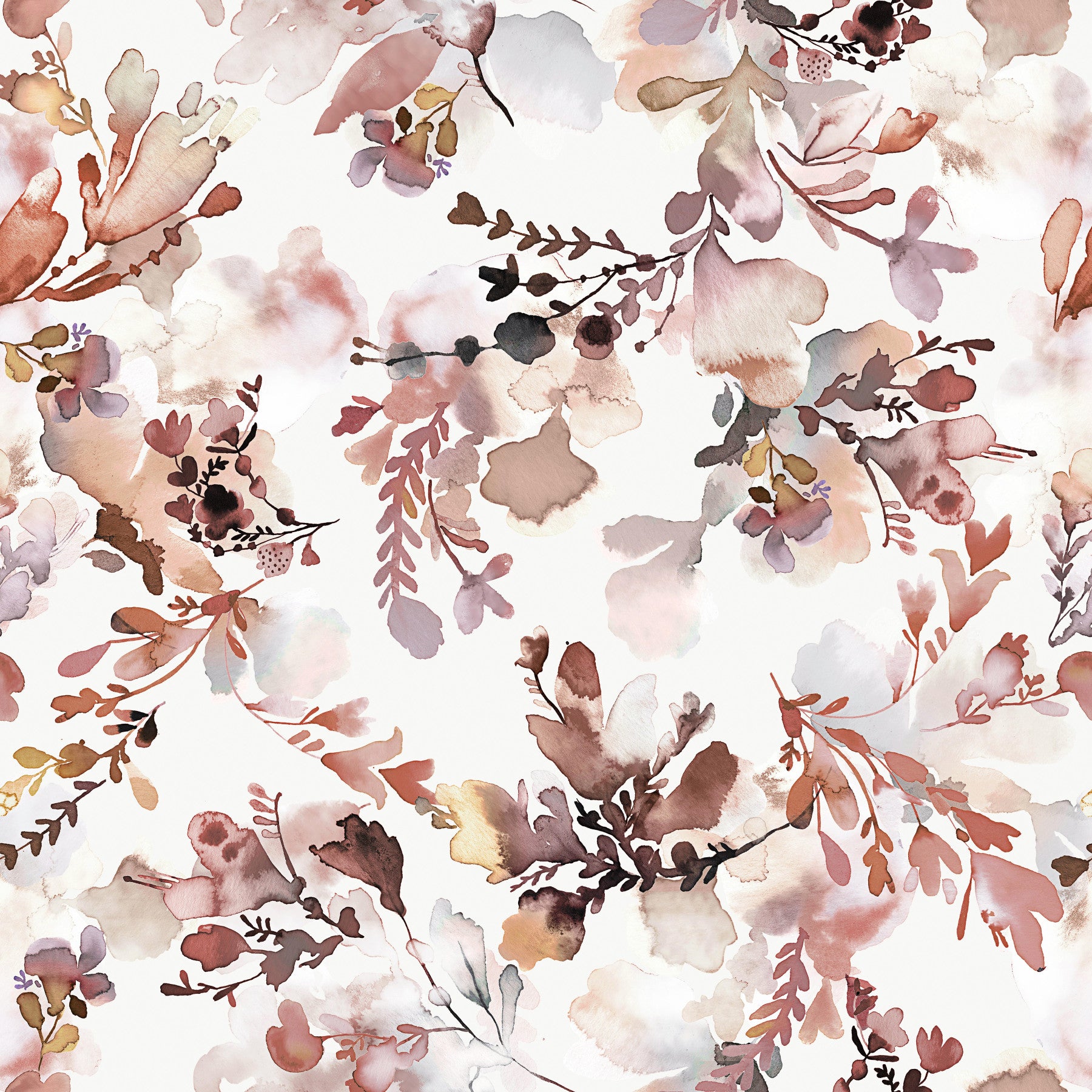 Chinoiserie Watercolor Flowers Terracotta Wallpaper⁠