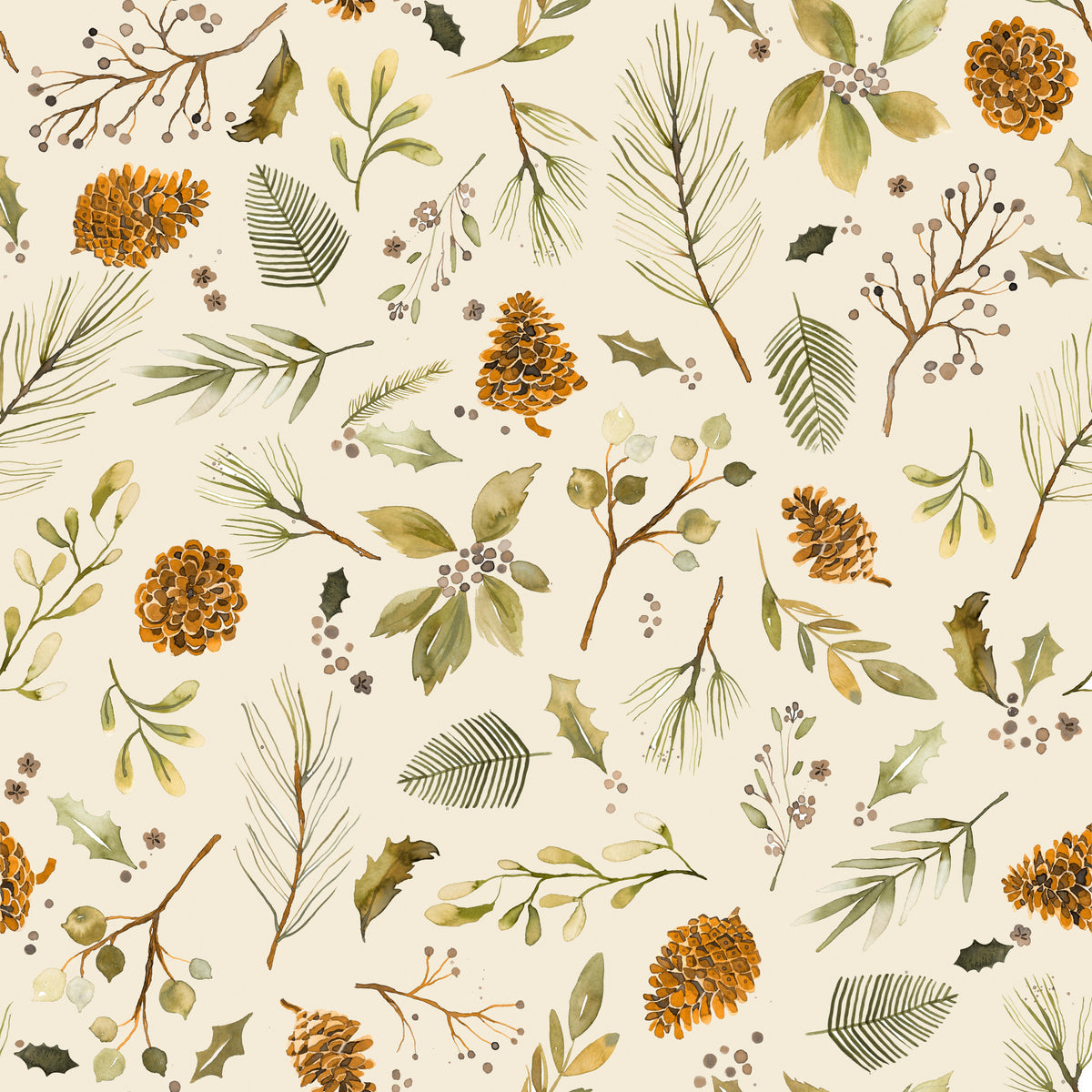 Christmas Winter Botanical Rustic Plants Wallpaper⁠ in your room — zoomed