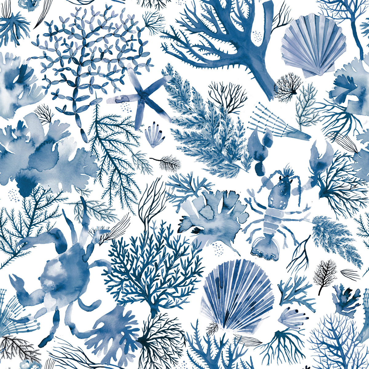 Corals Reef Sea Marine Coastal Indigo Blue Wallpaper⁠ in your room — zoomed