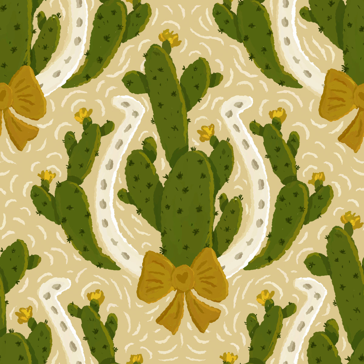 Western American - Horseshoe and Cactus Wallpaper⁠ in your room — zoomed