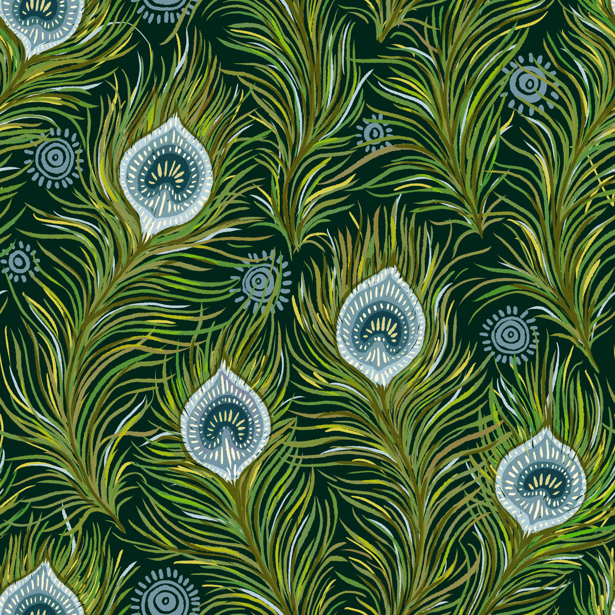 Boho Chic Peacock Feathers - Blue and Green - Dark  Wallpaper⁠ in your room