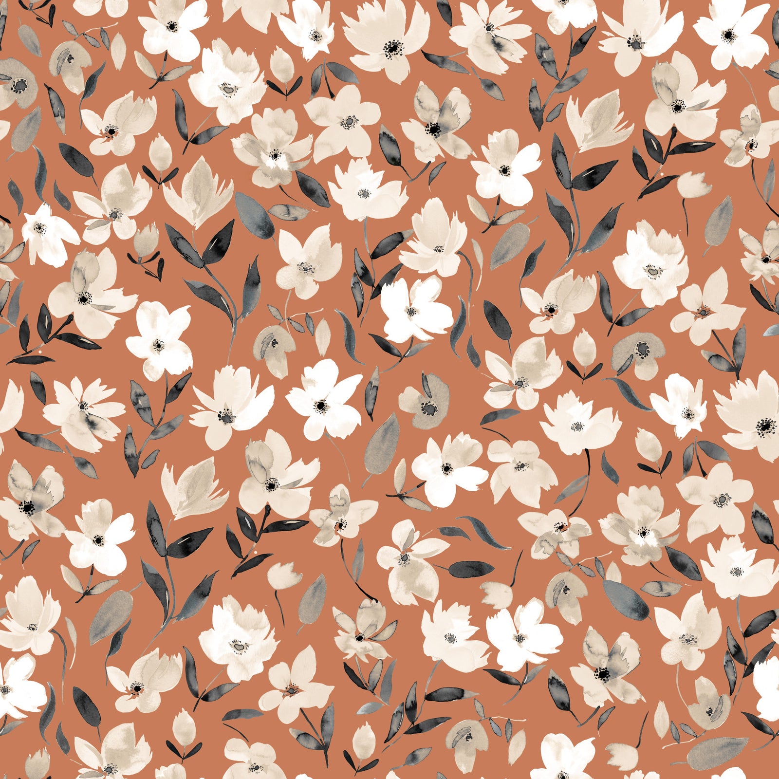 Fresh Flowers Terracotta Rustic  Copper Wallpaper⁠