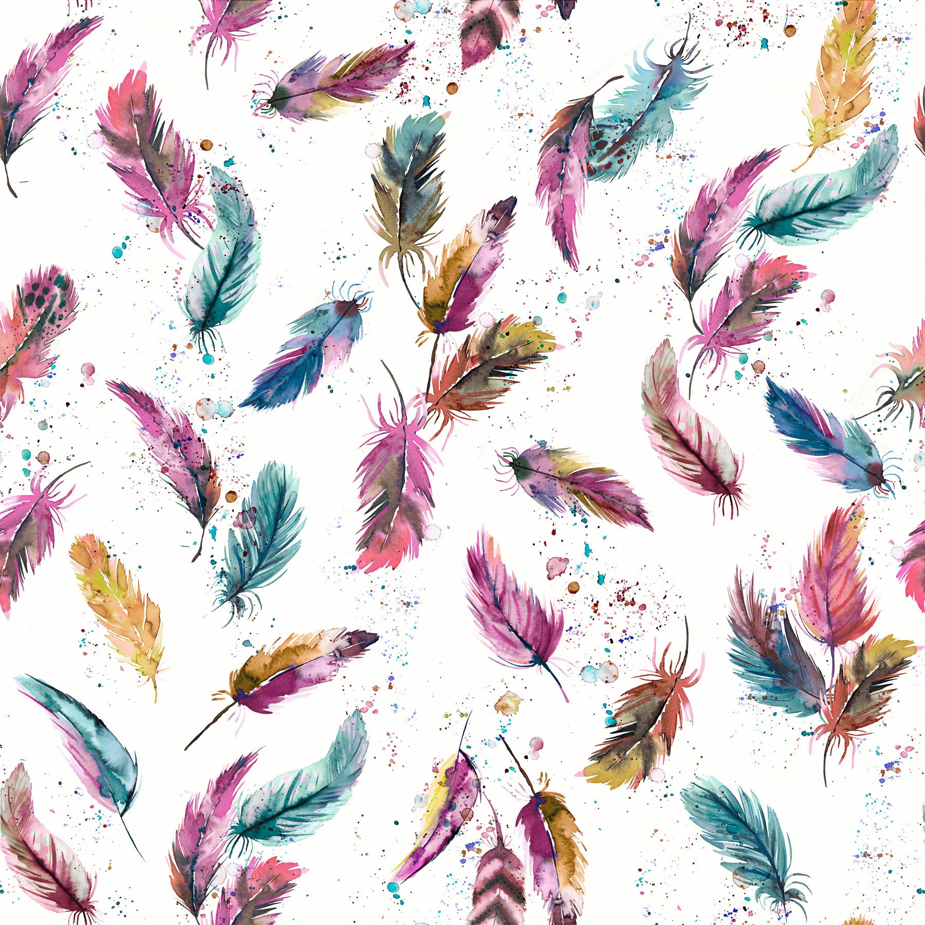Watercolor Feathers Multicolor Wallpaper⁠