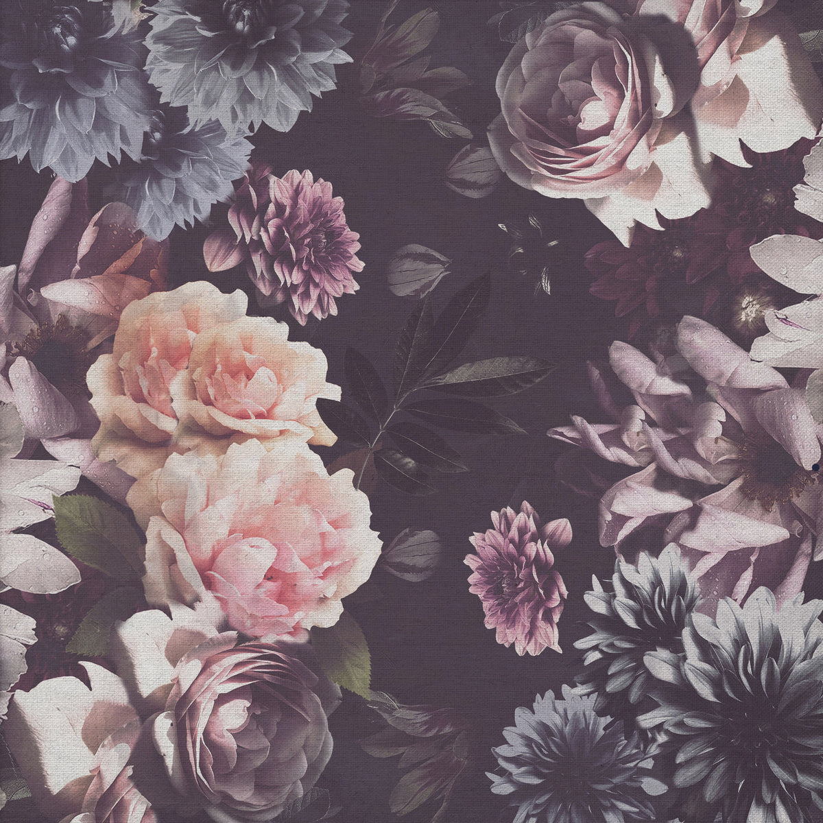 Retro Romantic Flowers Wall Mural in your room — zoomed
