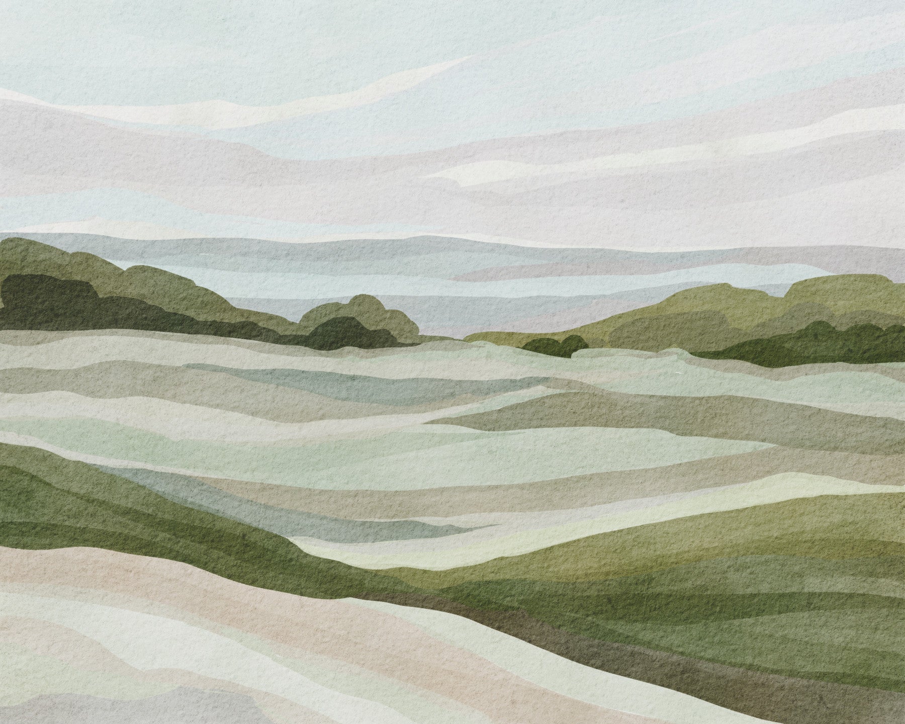 Green Whispering Hills Wall Mural in your room — zoomed