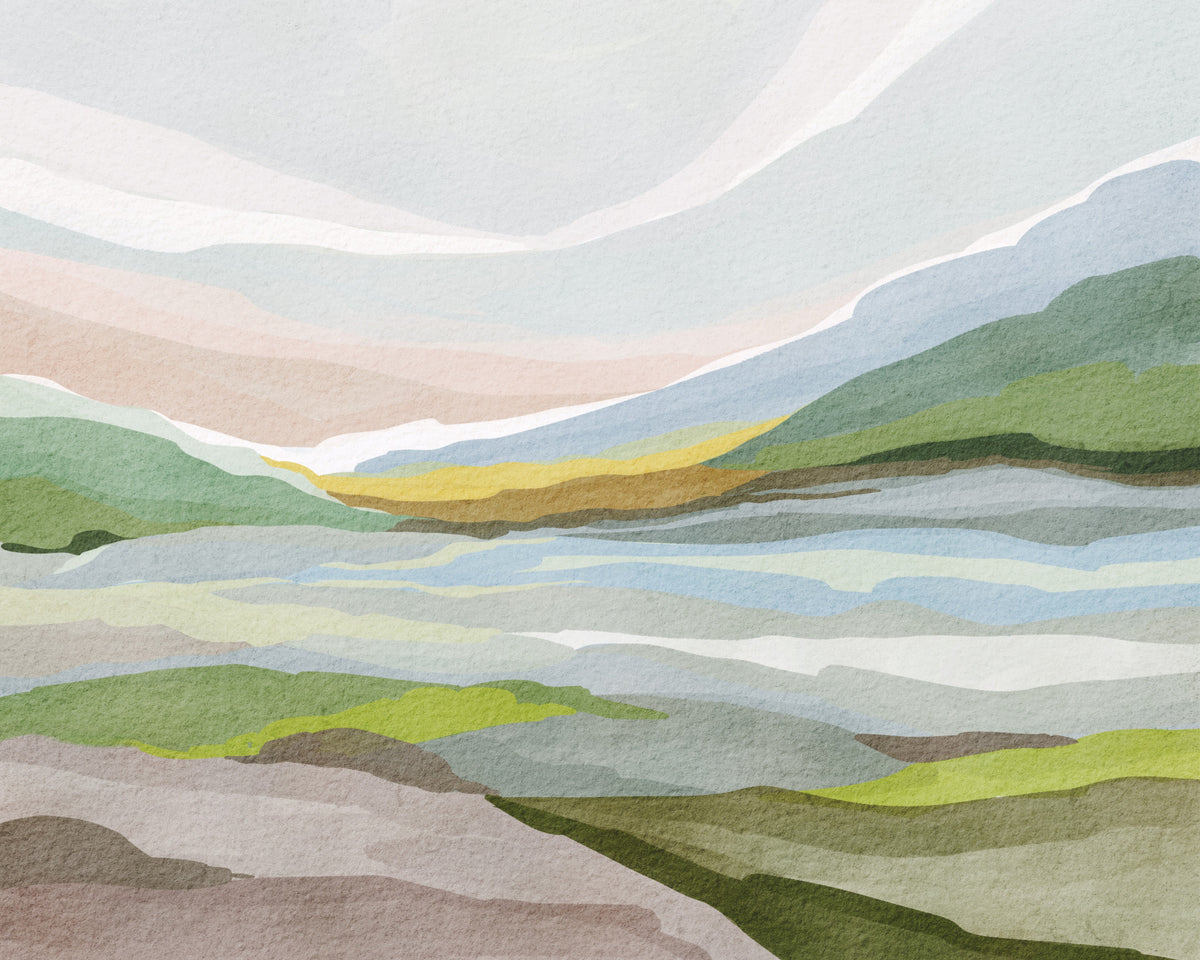 Abstract Watercolor Hills Wall Mural in your room — zoomed