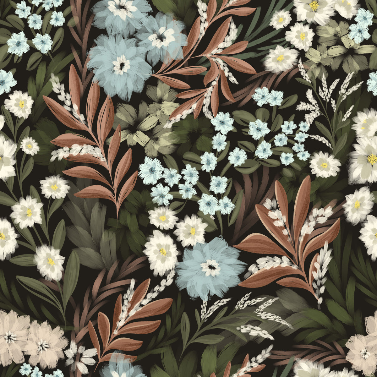 Midnight forest Bloom Wallpaper⁠ in your room — zoomed
